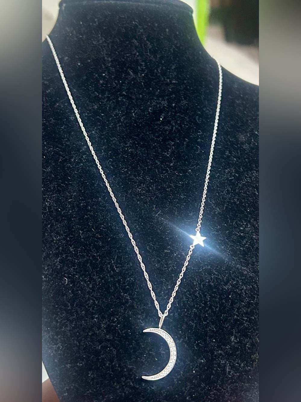 925 Sterling Silver Star and Crescent Moon Pendant Necklace - Women's Jewelry